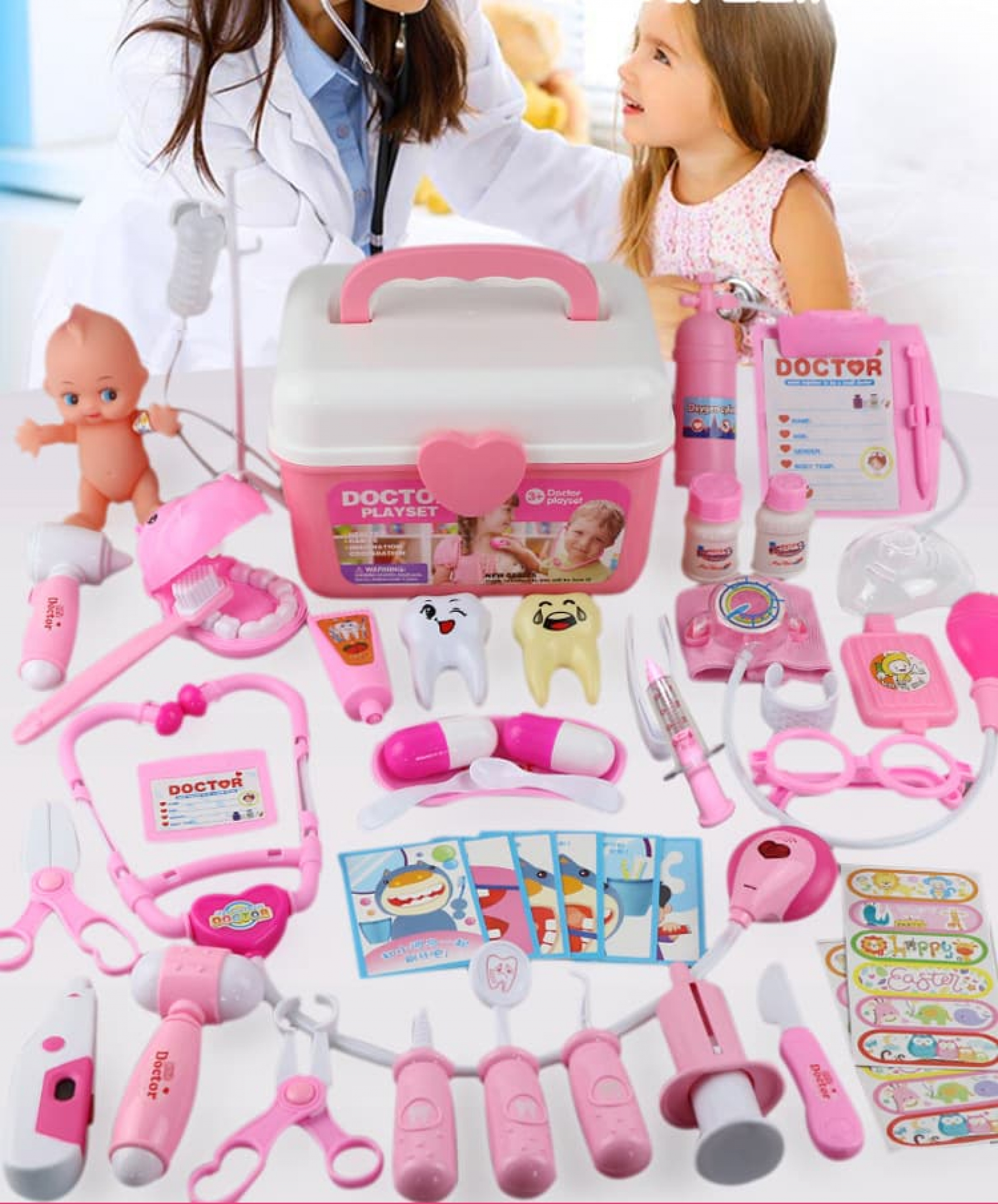 Chuyên bán bộ đồ chơi bác sĩ màu hồng vali kéo có xe đẩy nhập khẩu giá rẻ tại tphcm