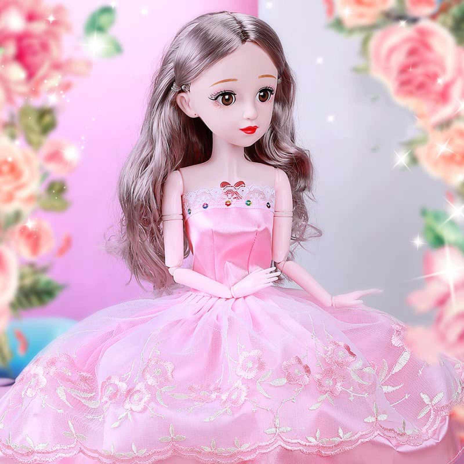 Búp bê barbie 60 cm công chúa đầm hồng Rhea 089